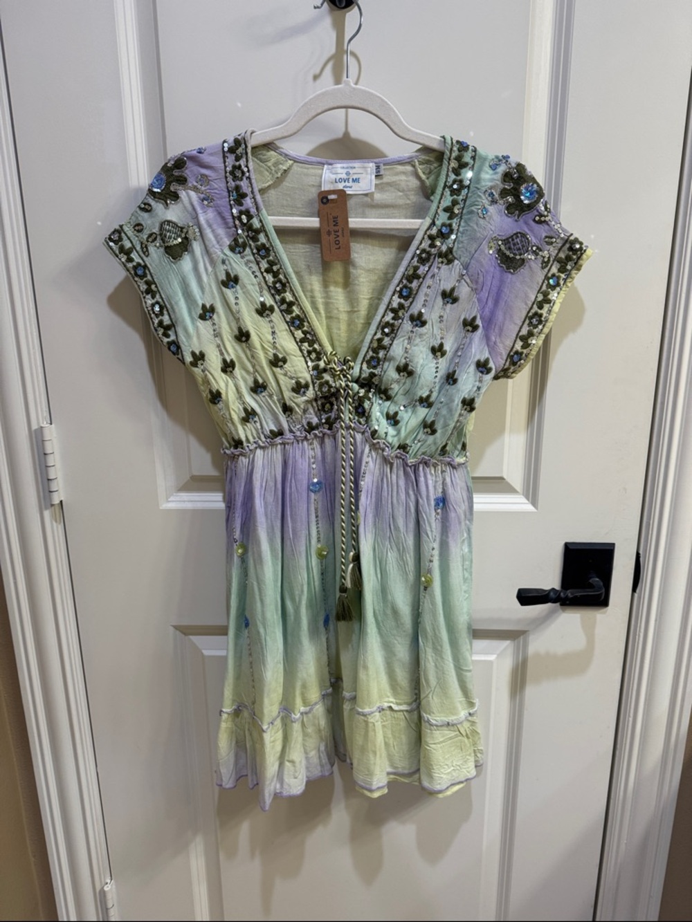 Pastel Ombre Embellished Mini Dress in Lavender & Mint